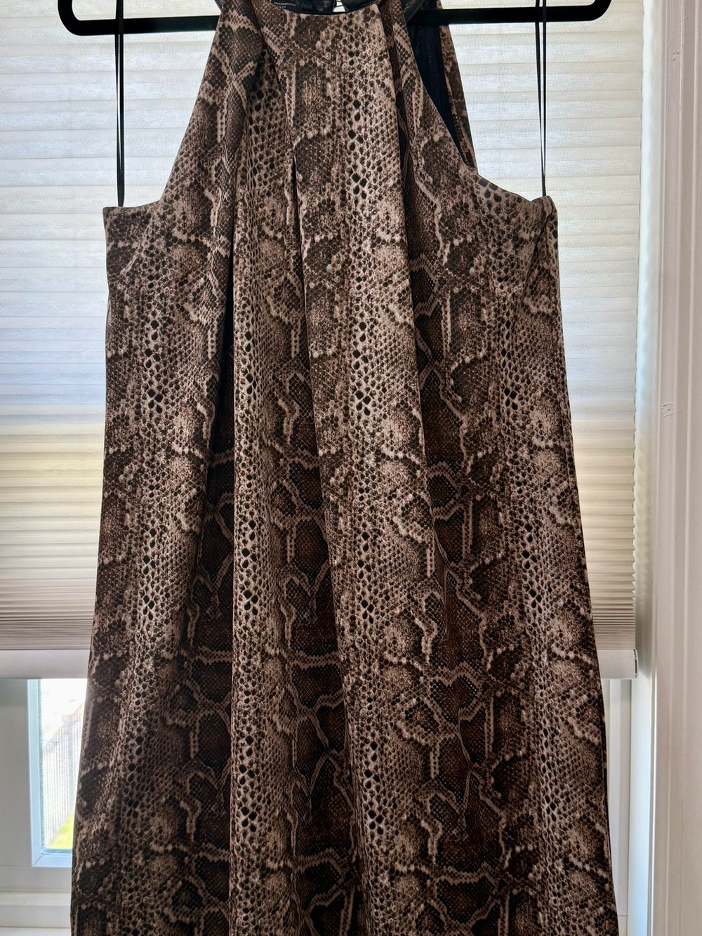 INC International Concepts Brown and Tan Snake-Print Halter Dress